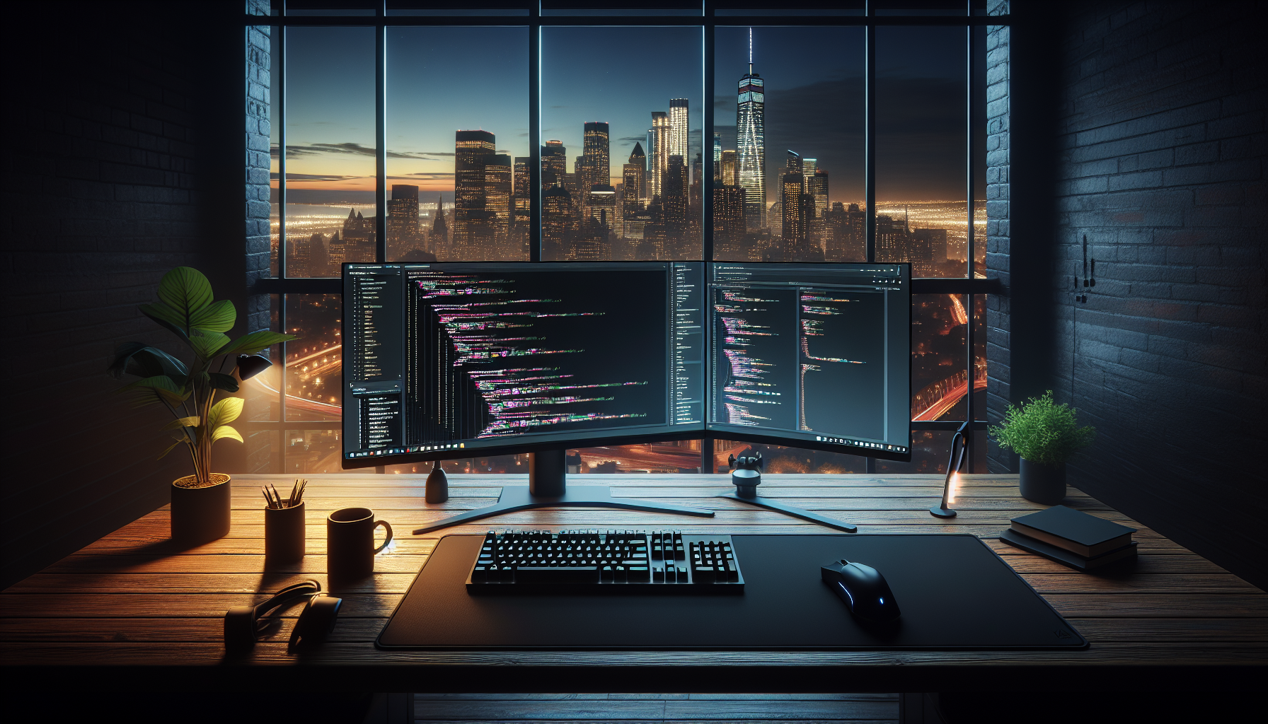 Afbeelding Generate a wallpaper with a desk and a futuristic layout